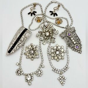 Vintage Rhinestone Lot Necklaces Earrings Brooches
